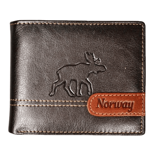 Lommebok i skinn med elg-motiv