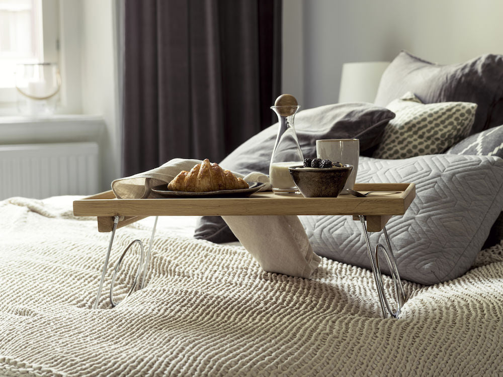 Oval Oak senge-/serveringsbrett med fellbare ben