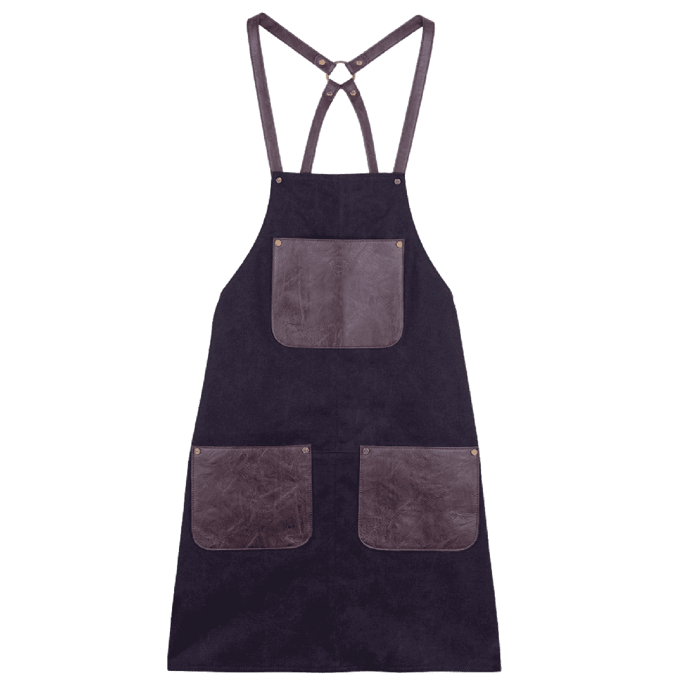 Forkle i canvas med lommer i kunstig skinn