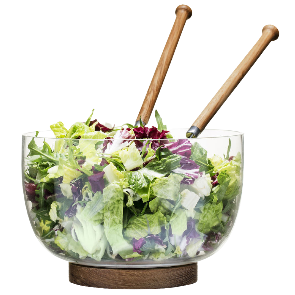 Oval Oak salatskål i eik/glass