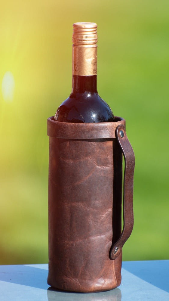 Vinflaskeholder i skinn til 1 flaske